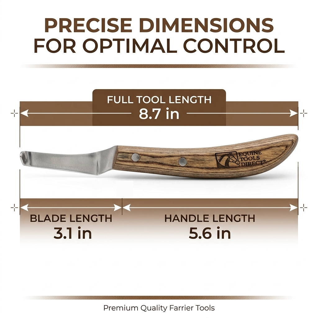 Equine Tools Direct J2 420 Magnetic Stainless Steel Right-Hand Curved Hoof Knife with Wooden Handle, Professional Farrier Hoof Trimming & Cleaning Tool
