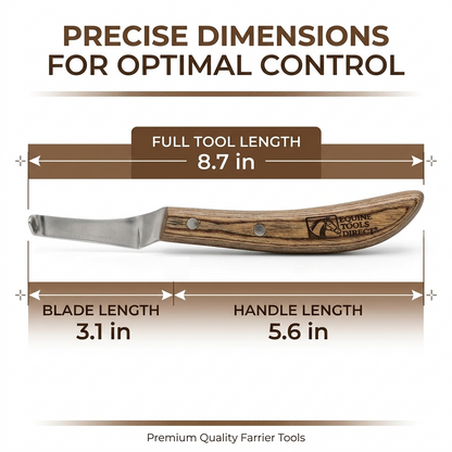 Equine Tools Direct J2 420 Magnetic Stainless Steel Right-Hand Curved Hoof Knife with Wooden Handle, Professional Farrier Hoof Trimming & Cleaning Tool