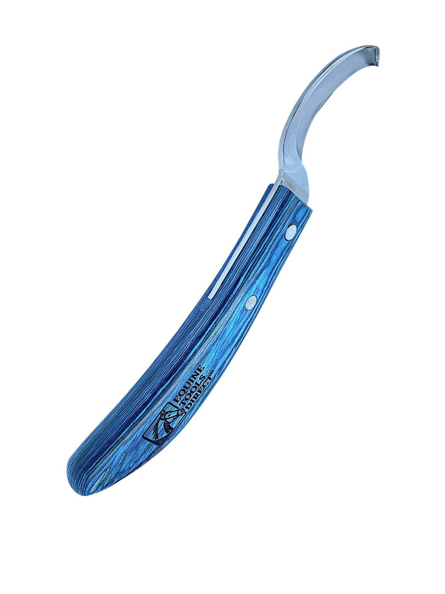 Equine Tools Direct Curved Hoof Knife – Left Hand | J2 420 Magnetic Stainless Steel | Ergonomic Blue Wood Handle | Professional Farrier & Horse Hoof Trimming Tool
