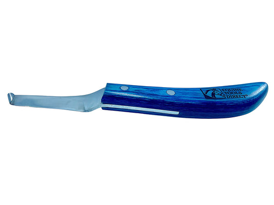 Equine Tools Direct Curved Blade Hoof Knife – J2 420 Magnetic Stainless Steel, Right-Hand, Ergonomic Blue Handle, Professional Farrier Trimming Tool