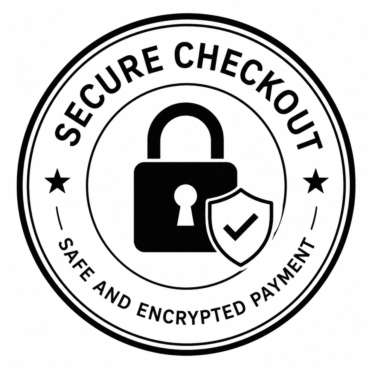 Secure checkout logo with a lock and shield icon on a white background