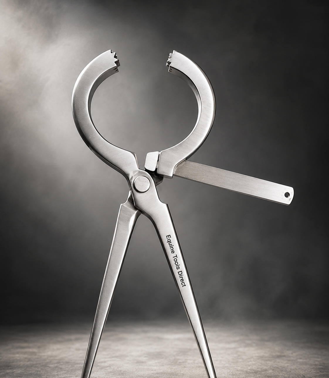 Adjustable 16 inch hoof tester for horses shown at an angle