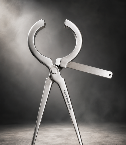 Adjustable 16 inch hoof tester for horses shown at an angle