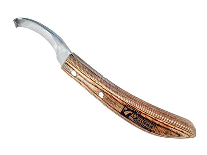 Wooden-handled knife with metal blade on a white background