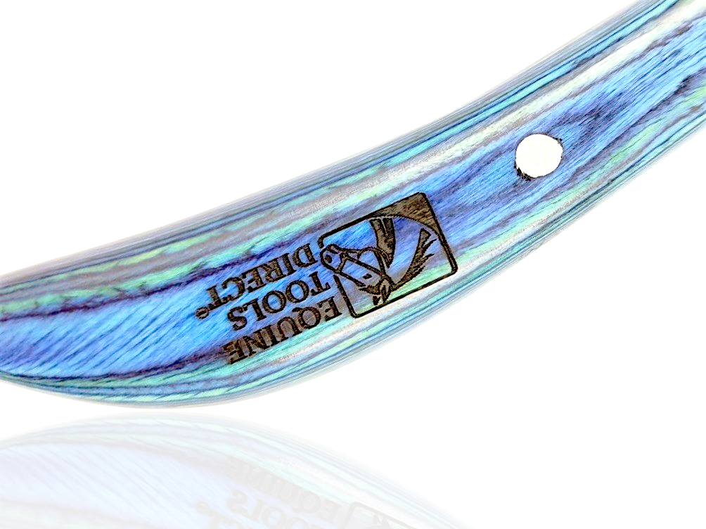 Ergonomic blue non-slip handle of left-hand professional farrier hoof knife