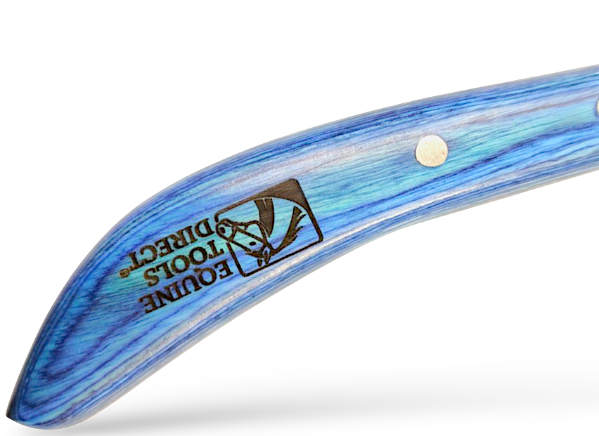 Ergonomic blue handle of professional right-hand farrier hoof knife