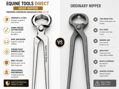 Comparison of Equine Tools Direct 14 inch hoof nippers versus standard nippers