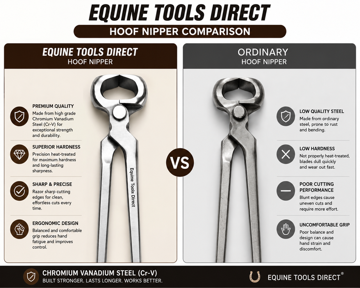 Comparison of Equine Tools Direct hoof nippers versus standard nippers