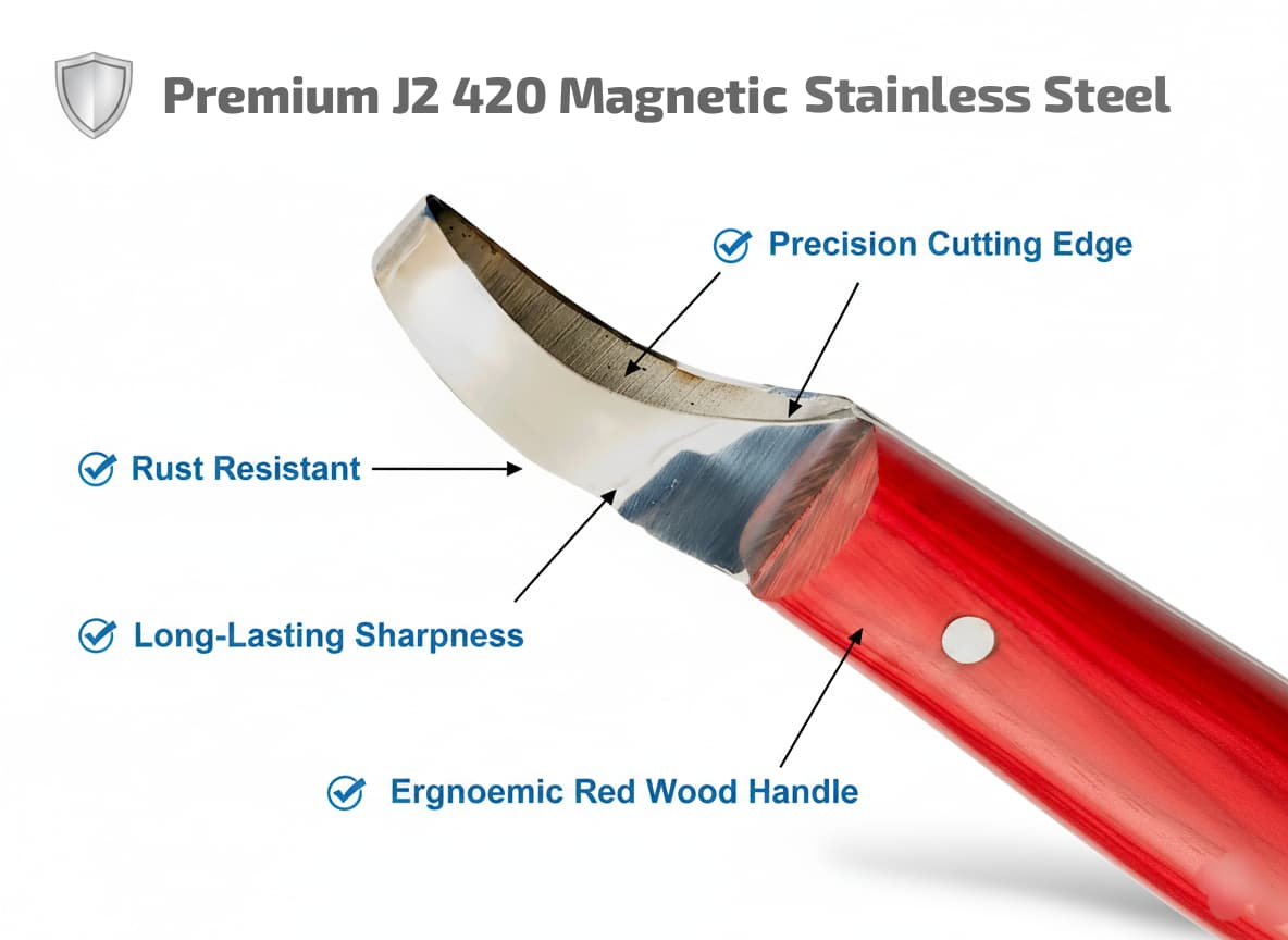 Detailed cutting edge of loop hoof knife for paring and trimming
