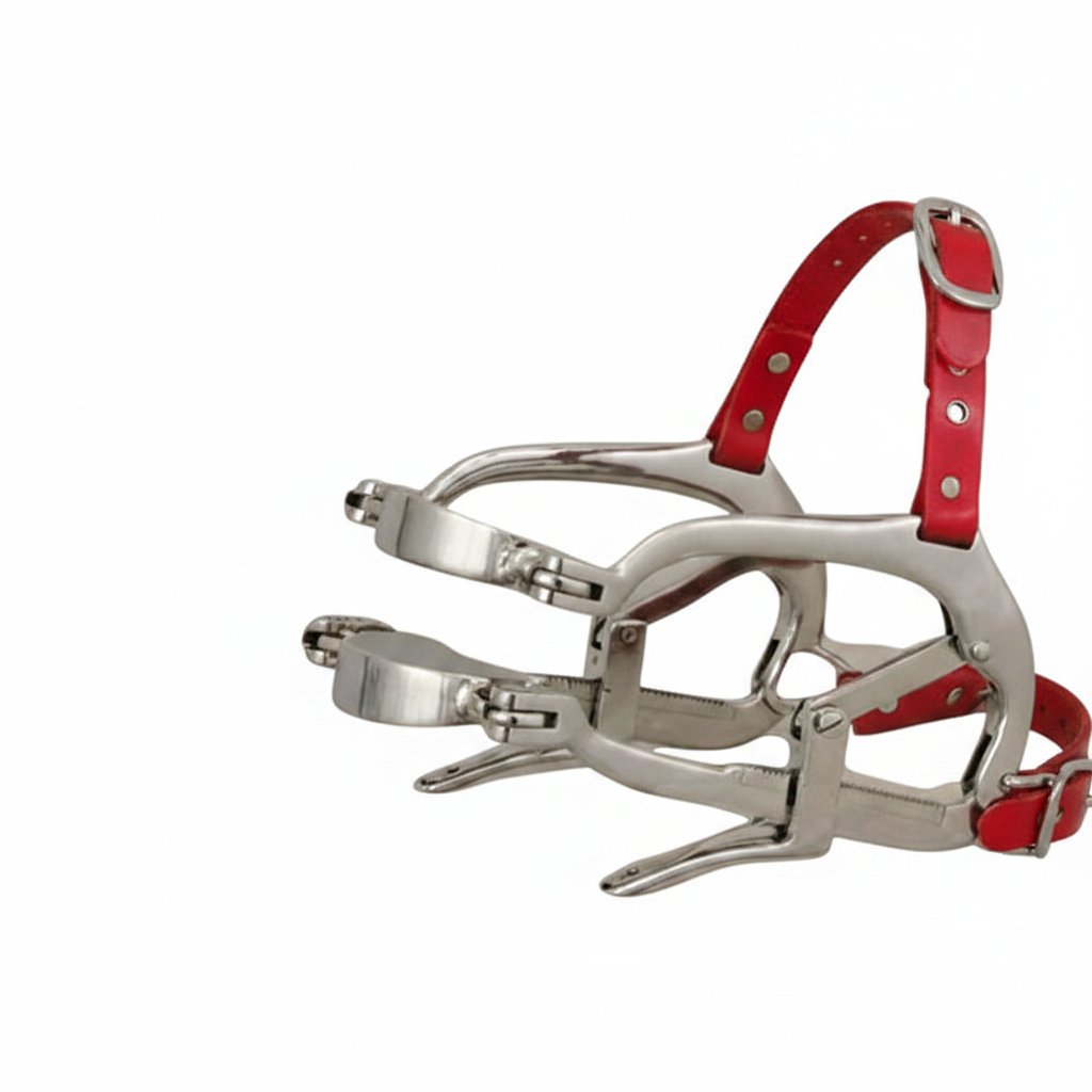 Pony Millennium speculum with pony mouth plates and biothane or leather straps for horses by Equine Tools Direct used in professional equine dental procedures