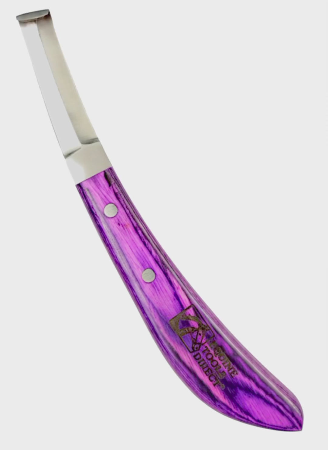 Demonstration of double-edge right-hand hoof knife by Equine Tools Direct showing trimming precision and ergonomic grip