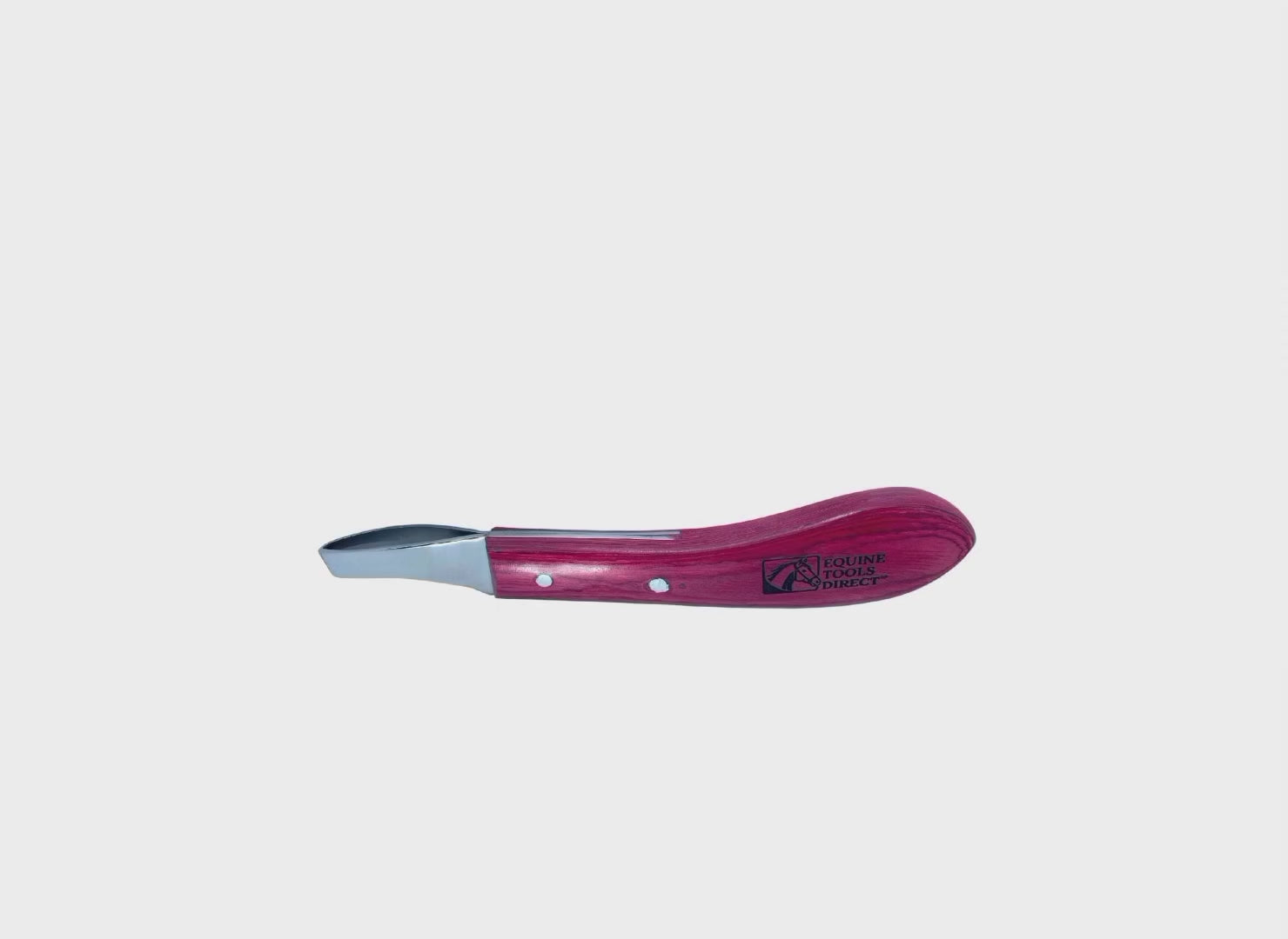 Equine Tools Direct loop hoof knife right hand – C-shaped J2 420 stainless steel blade, red stained wood handle, professional sole trimming farrier tool