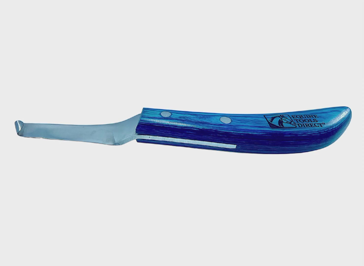 Equine Tools Direct curved hoof knife right hand – J2 420 stainless steel blade, ergonomic blue wood handle, professional farrier horse hoof trimming tool